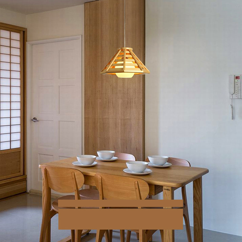 Lampada a ciondolo cono in stile moderno 1 lampadina in lampadina in legno per la casa da tè