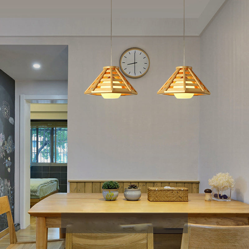 Lampada a ciondolo cono in stile moderno 1 lampadina in lampadina in legno per la casa da tè
