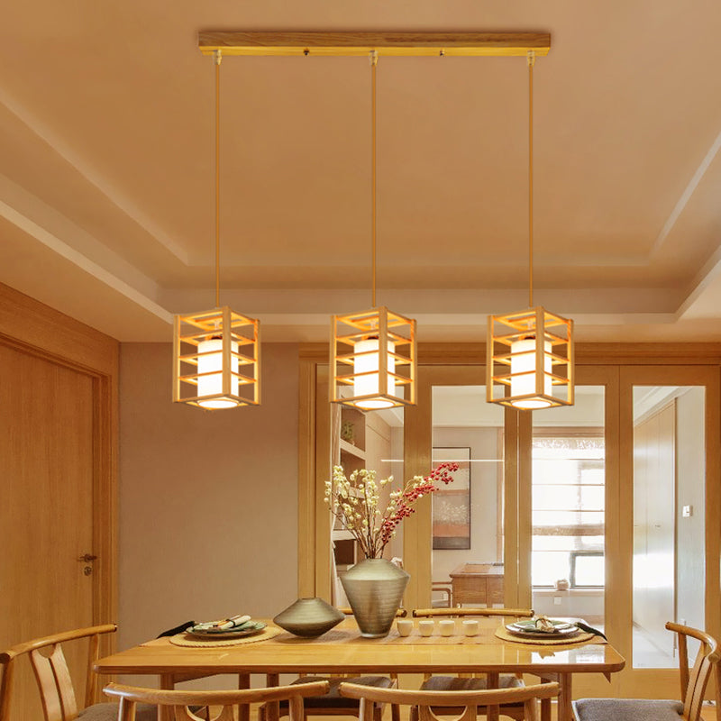 Holzrechteck hängende Lampe zeitgenössische weiße Glasschatten -Anhängerlampe für Esszimmer