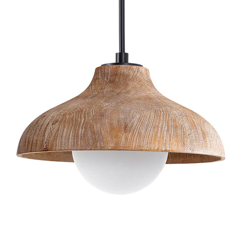 Cone Wood Hanging Light 1 Bulb Pendant Light with Globe Glass Shade for Dinning Room