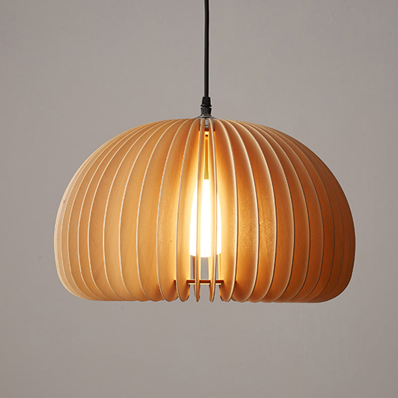 Lampada a ciondolo a cupola in legno Moderna 1 testa da 16,5 "Luce di sospensione beige larga per il ristorante