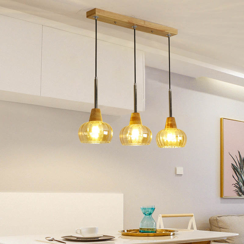 Geometrisches Glas hängend hängendes Holz zeitgenössischer Stil Anhänger Licht für Küche