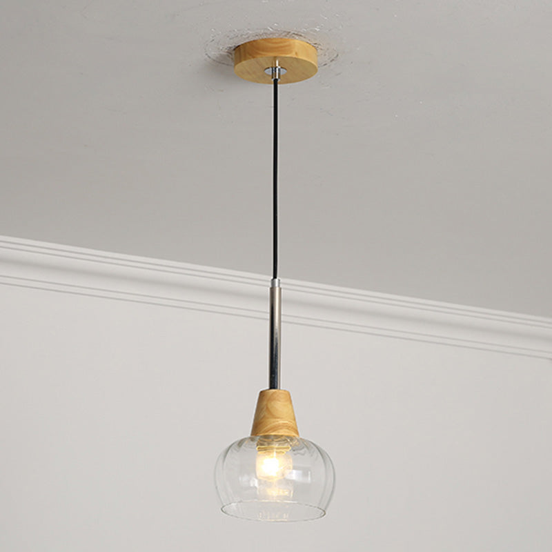 Geometrisches Glas hängend hängendes Holz zeitgenössischer Stil Anhänger Licht für Küche