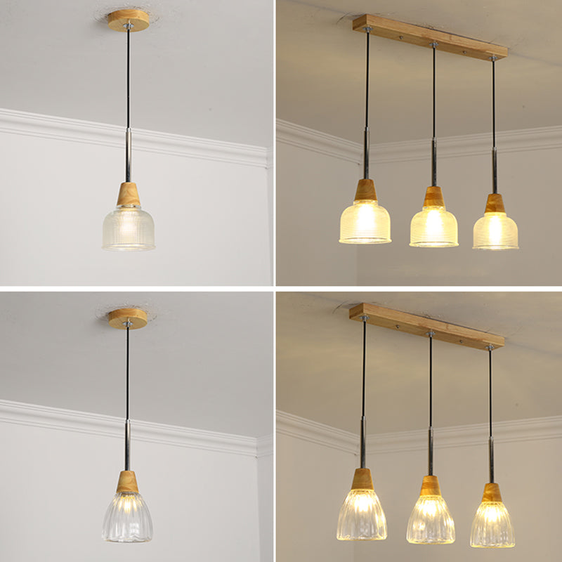 Geometrisches Glas hängend hängendes Holz zeitgenössischer Stil Anhänger Licht für Küche