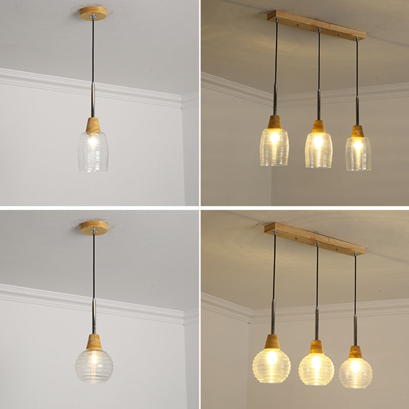 Geometrisches Glas hängend hängendes Holz zeitgenössischer Stil Anhänger Licht für Küche