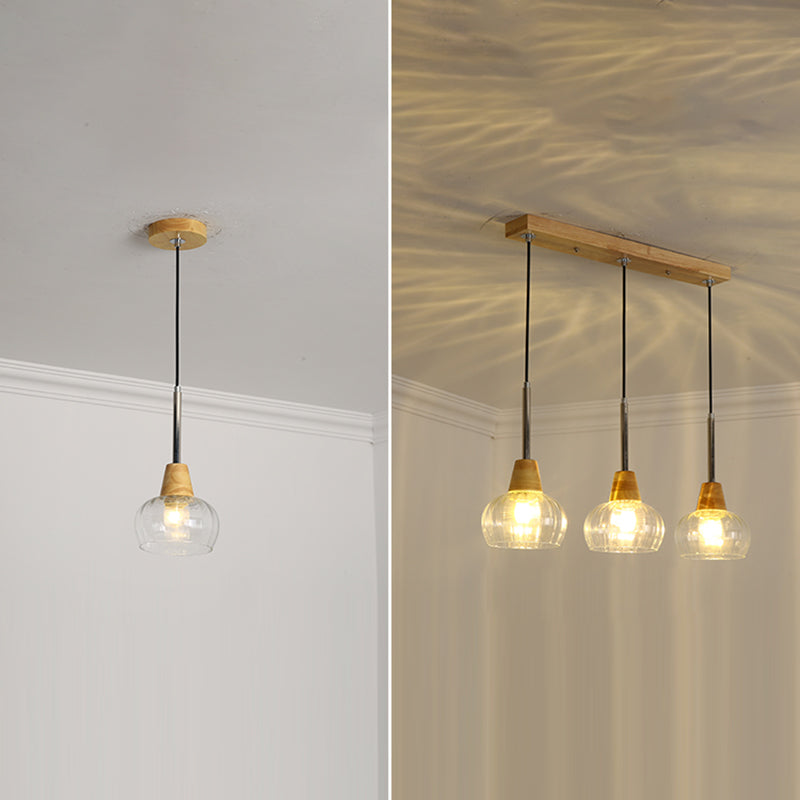 Geometrisches Glas hängend hängendes Holz zeitgenössischer Stil Anhänger Licht für Küche
