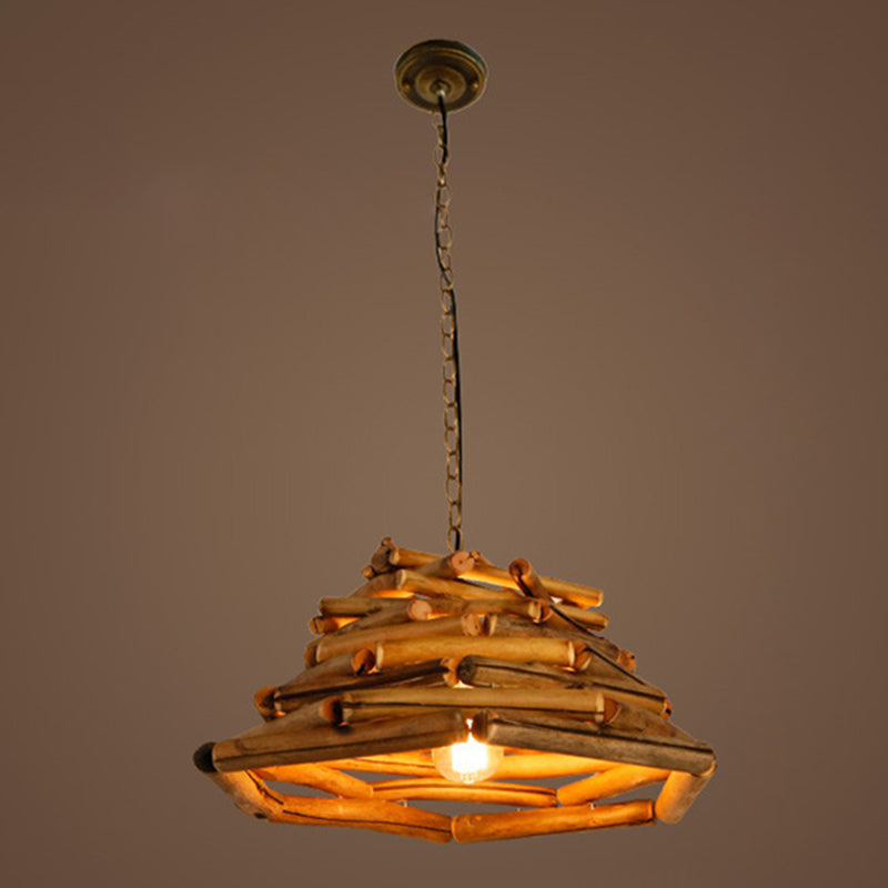 1 Light Pendant Lighting Fixture Modern Style Stick Shape Wood Hanging Light