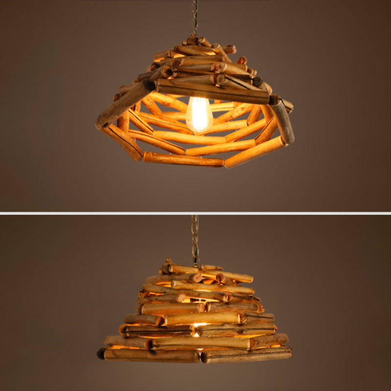 1 Light Pendant Lighting Fixture Modern Style Stick Shape Wood Hanging Light