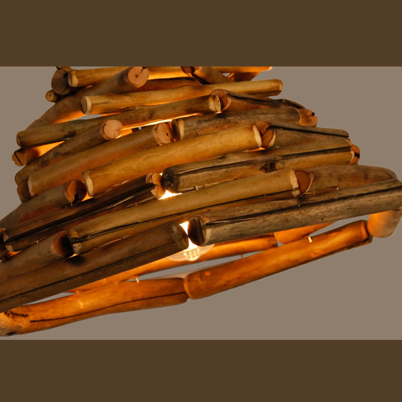 1 Light Pendant Lighting Fixture Modern Style Stick Shape Wood Hanging Light