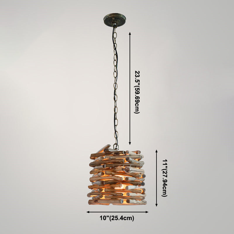 1 Light Pendant Lighting Fixture Modern Style Stick Shape Wood Hanging Light