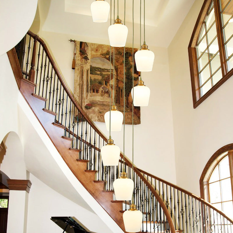 8 Lights Tulips Shade Hanging Lamp Modernist White Glass Multi Light Pendant Chandelier