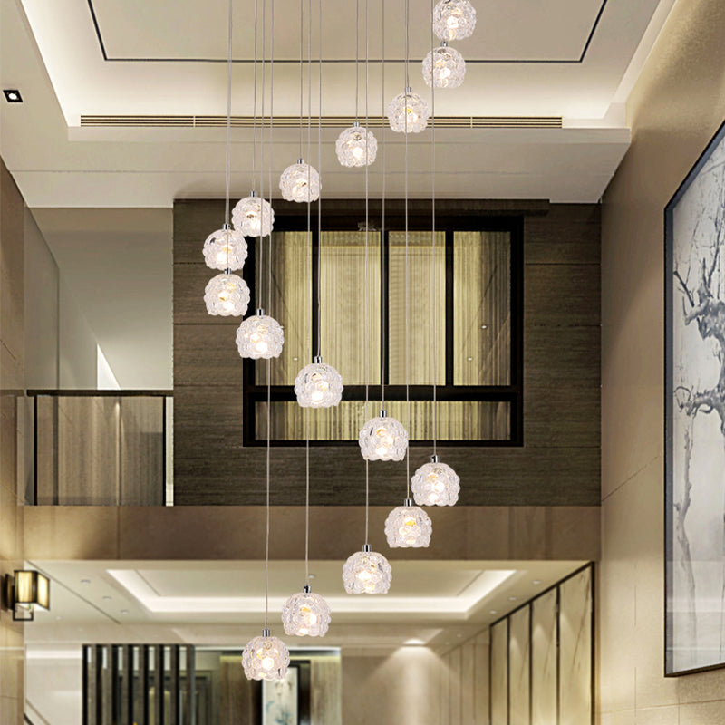 Contemporary Dome Pendant Light 16 Heads Crystal Multi Ceiling Lamp in Silver with Spiral Design