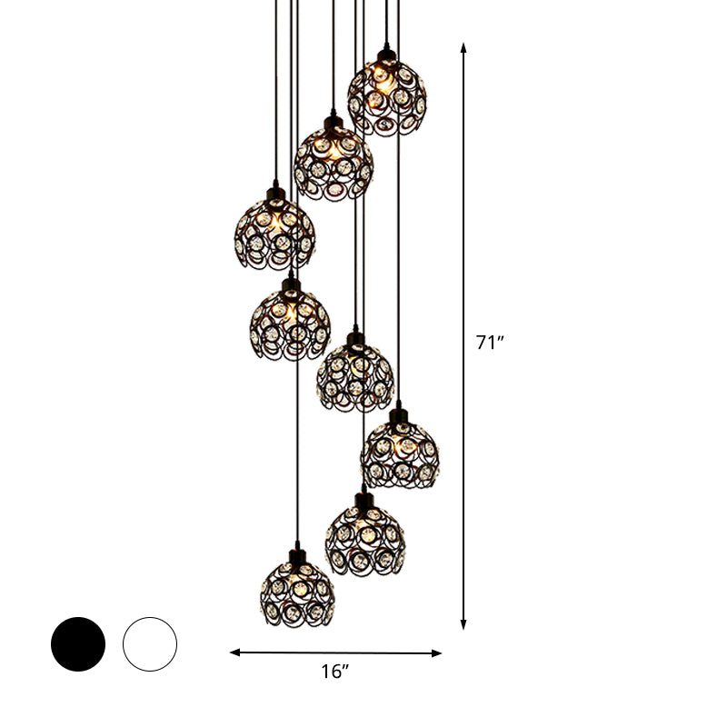 White/Black 8 Bulbs Ceiling Light Modernism Crystal Dome Multi Light Chandelier for Living Room