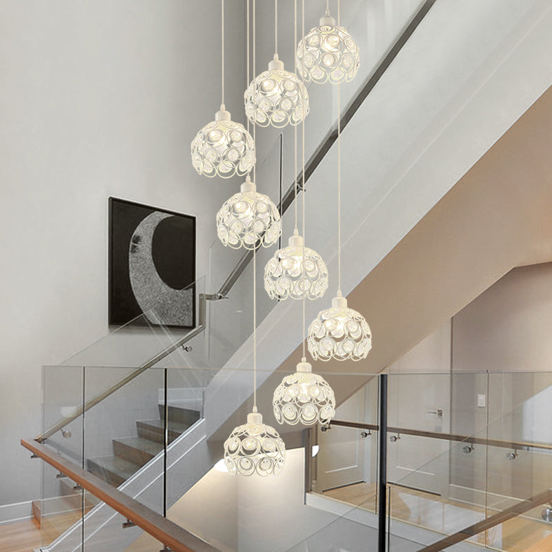 White/Black 8 Bulbs Ceiling Light Modernism Crystal Dome Multi Light Chandelier for Living Room