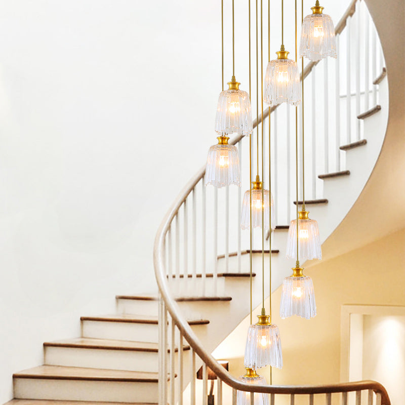 10-Light Spiral Multiple Hanging Light Modernism Gold Crystal Pendant Ceiling Lamp
