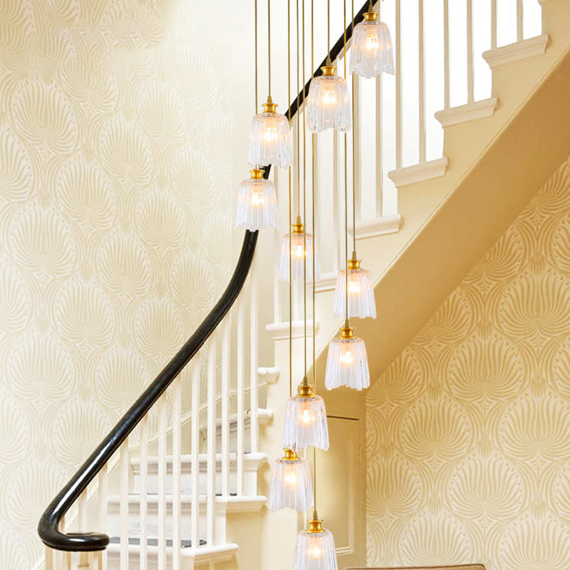 10-Light Spiral Multiple Hanging Light Modernism Gold Crystal Pendant Ceiling Lamp