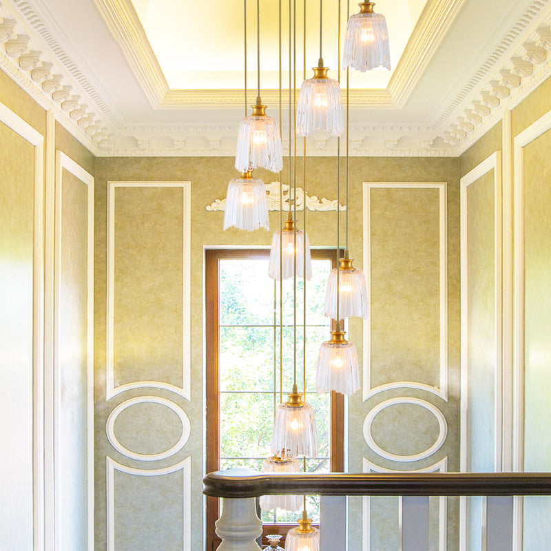 10-Light Spiral Multiple Hanging Light Modernism Gold Crystal Pendant Ceiling Lamp