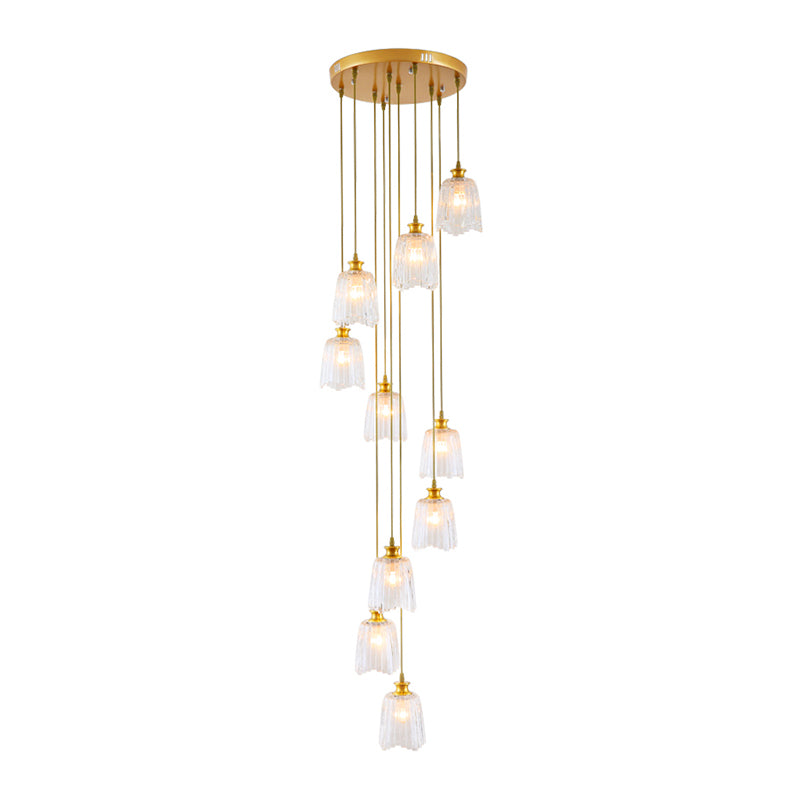 10-Light Spiral Multiple Hanging Light Modernism Gold Crystal Pendant Ceiling Lamp