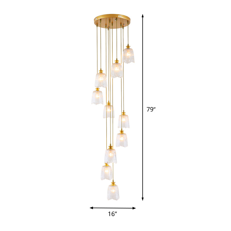 10-Light Spiral Multiple Hanging Light Modernism Gold Crystal Pendant Ceiling Lamp
