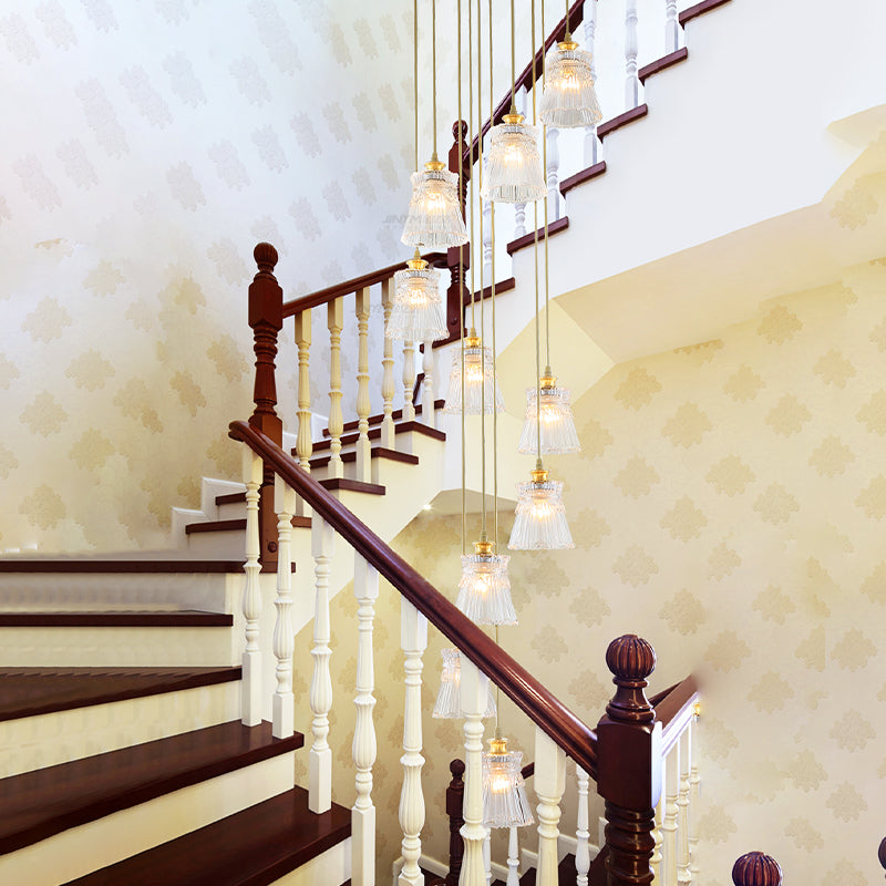 10-Bulb Crystal Suspension Lamp Contemporary Gold Spiral Stair Multiple Hanging Light