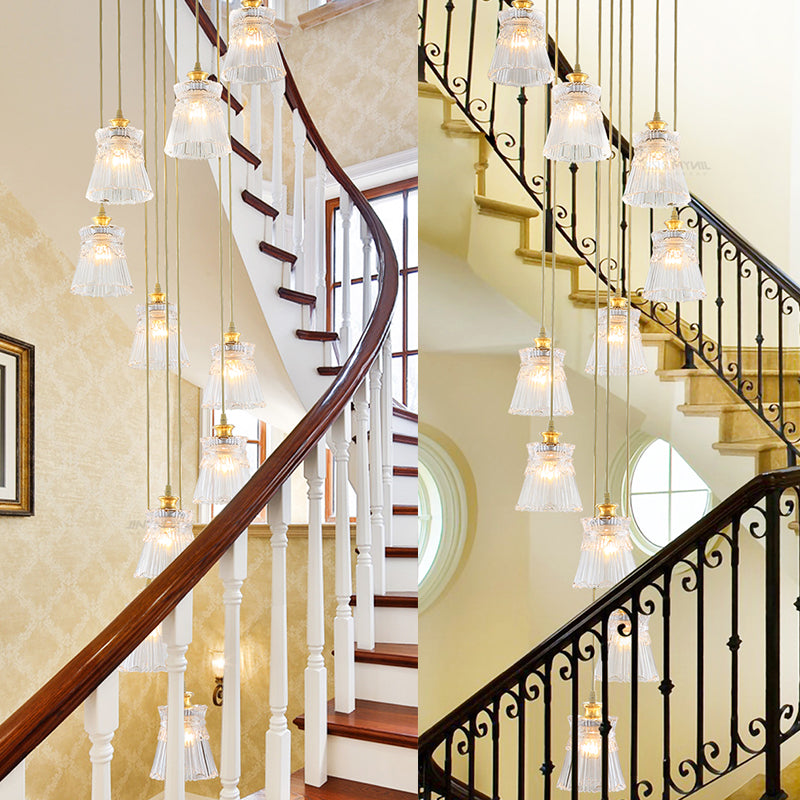 10-Bulb Crystal Suspension Lamp Contemporary Gold Spiral Stair Multiple Hanging Light