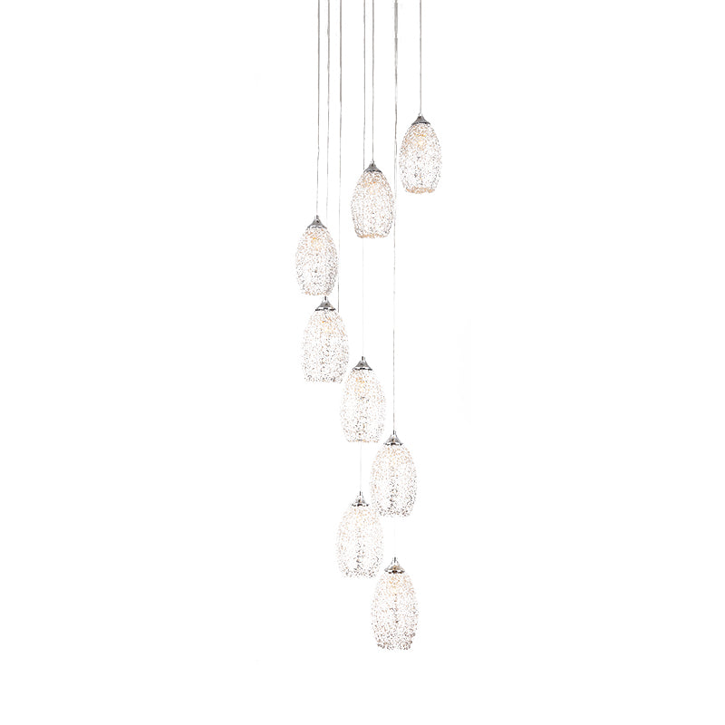 8 bulbos lámpara colgante metálica Costilla de luz de huevo plateado contemporáneo Multi luz colgante