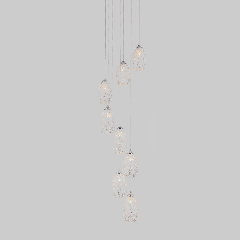 8 bulbos lámpara colgante metálica Costilla de luz de huevo plateado contemporáneo Multi luz colgante