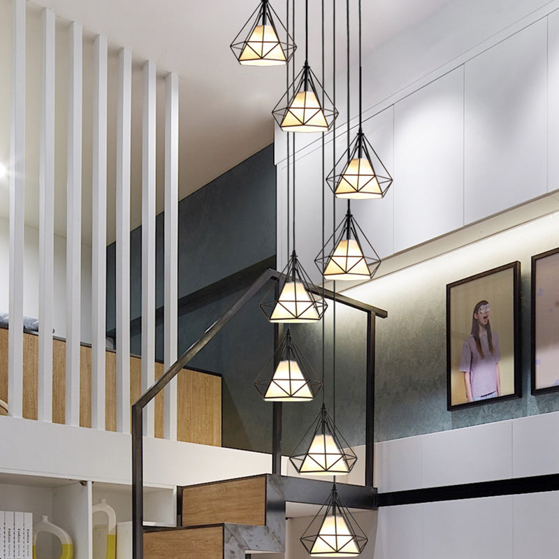 Black Diamond Cage Ceiling Light Modern Iron 8-Bulb Living Room Multi Pendant Chandelier