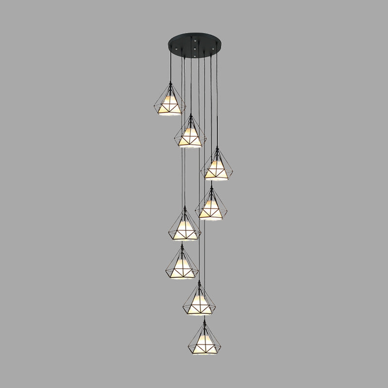 Black Diamond Cage Ceiling Light Modern Iron 8-Bulb Living Room Multi Pendant Chandelier