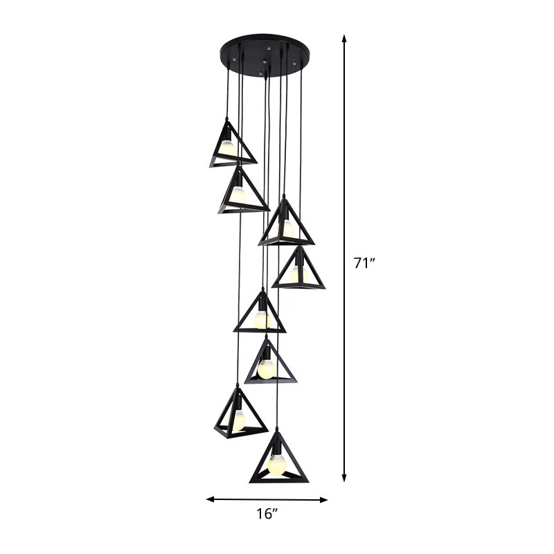 Lámpara de suspensión de marco de triángulo moderno 8 luces de metal múltiple lámpara colgante en negro