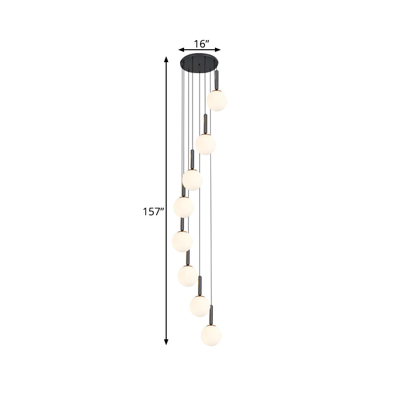 Spiral Living Room Multi Light Pendant Modernism White/Clear Lattice Glass 8/9 Heads Black Hanging Lamp Kit