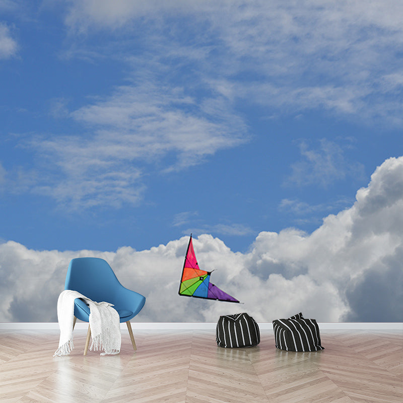 Blue Sky and White Clouds Wall Murals Moisture Resistant Wall Covering for Living Room