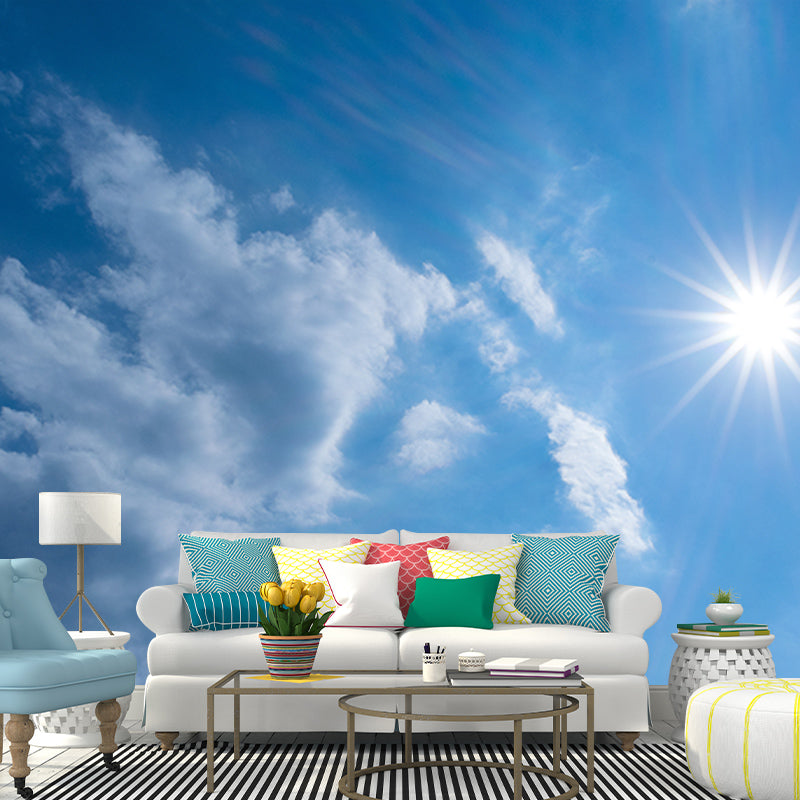 White Clouds View Wall Murals Moisture Resistant Wall Covering for Living Room