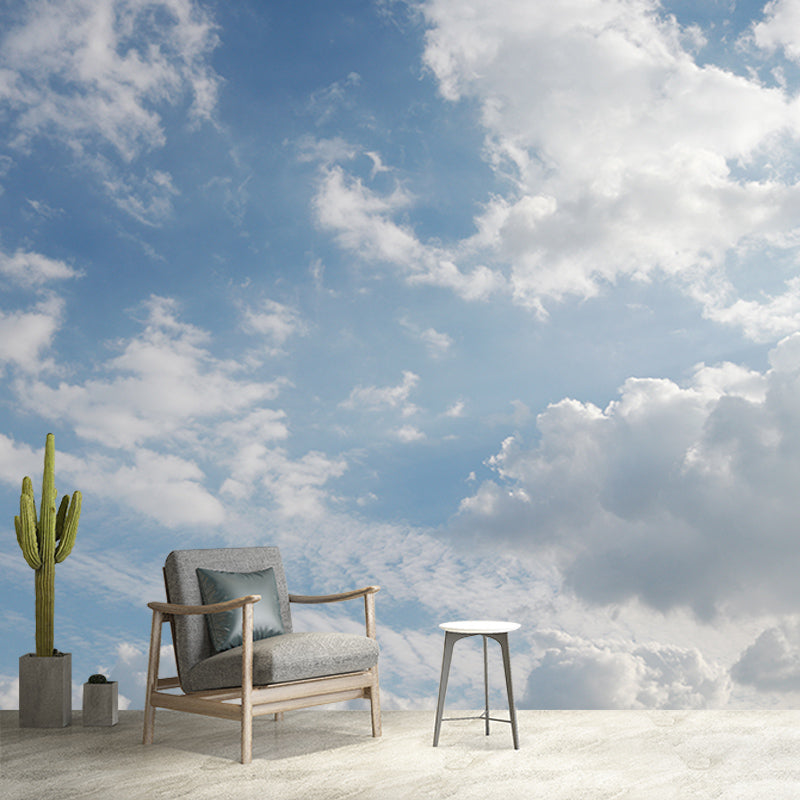 White Clouds View Wall Murals Moisture Resistant Wall Covering for Living Room