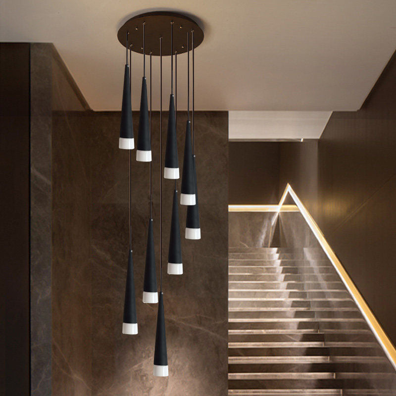 Acryl schwarzer Hanglampenkegel 9/12/18 Lichter zeitgenössischer Multi -Licht -Anhänger mit Spiraldesign für Treppe