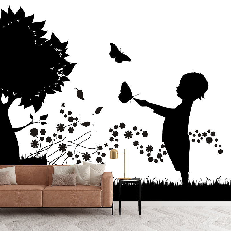 Horizontal Illustration Cartoon Mural Environment Friendly Wallpaper for Kid's Bedroom
