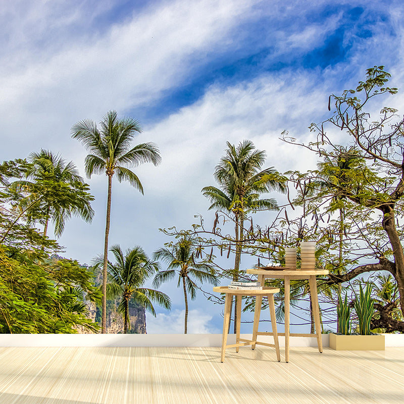 Horizontal Photography Palm Tree Mural Mildew Resistant Wallpaper for Wall Decor