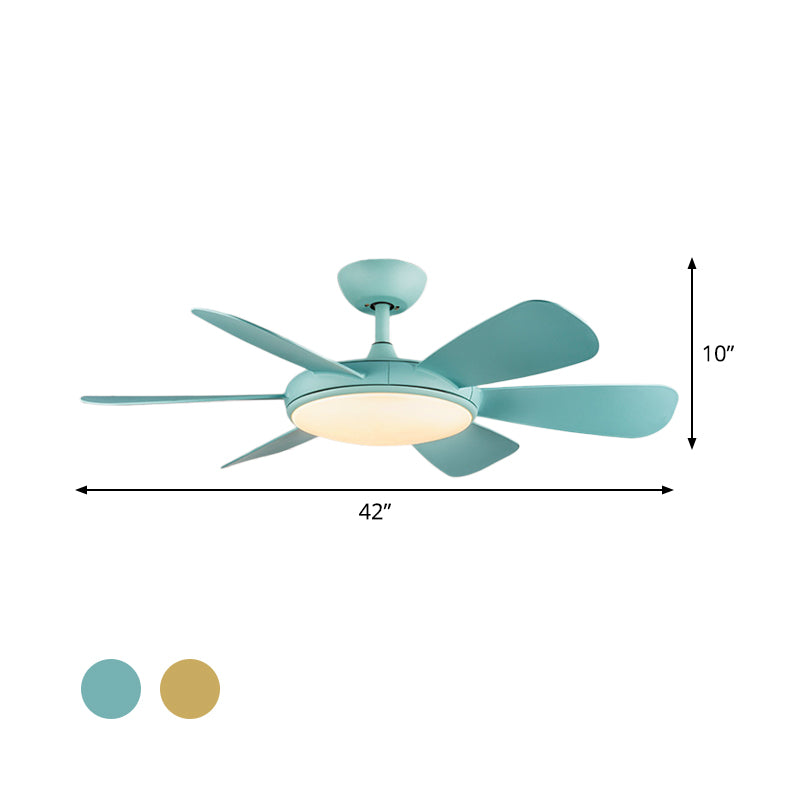Lampada a ventola a soffitto a LED blu/in legno Modernista Acrilico round 6 lame semifulto, 42 "W