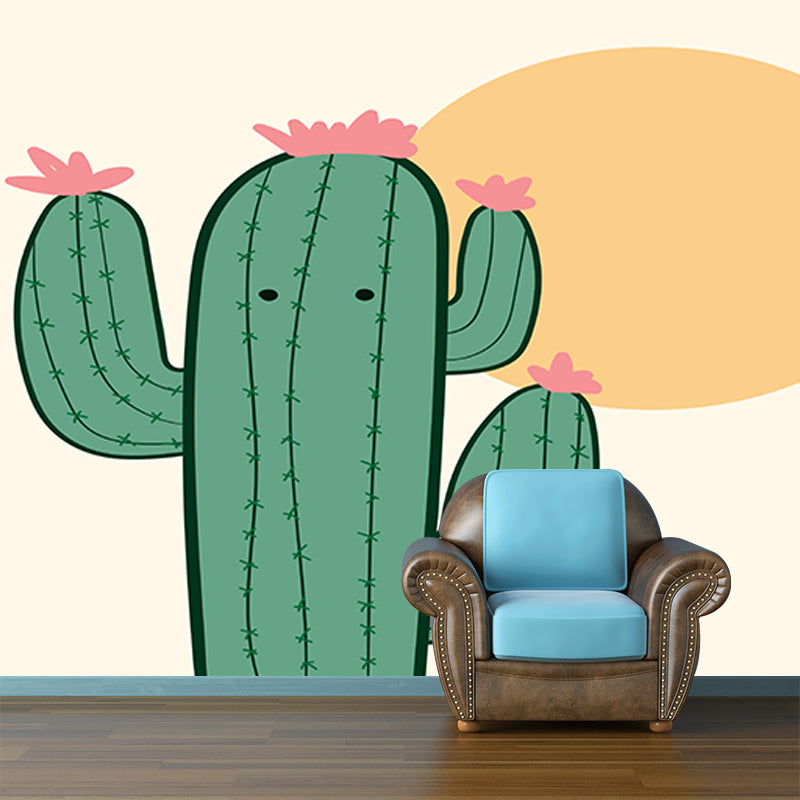 Tropical Cactus Illustration Mural Personalized Size Wall Covering for Sleeping Room