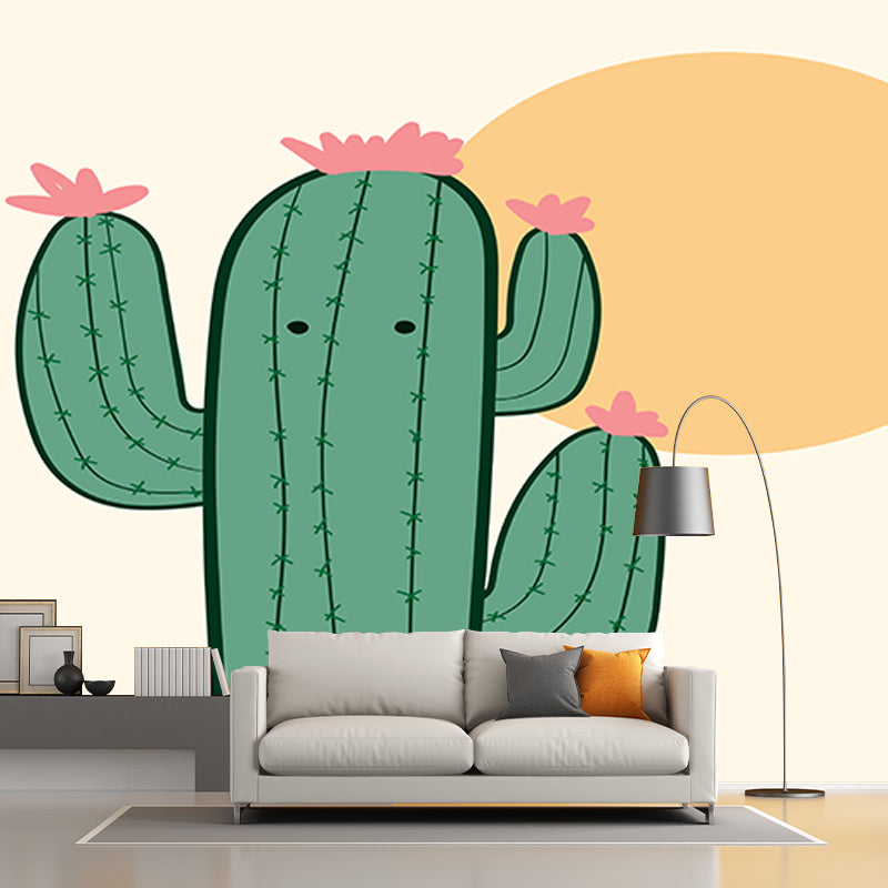 Tropical Cactus Illustration Mural Personalized Size Wall Covering for Sleeping Room