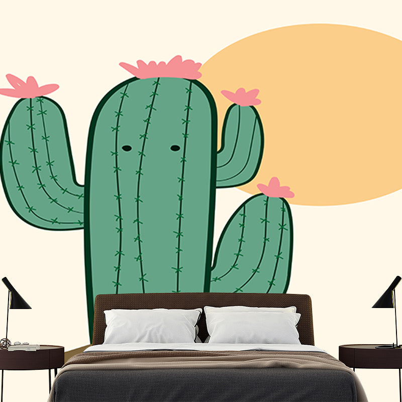 Tropical Cactus Illustration Mural Personalized Size Wall Covering for Sleeping Room