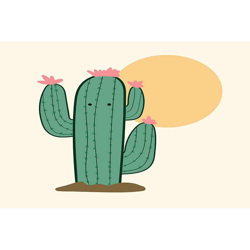 Tropical Cactus Illustration Mural Personalized Size Wall Covering for Sleeping Room