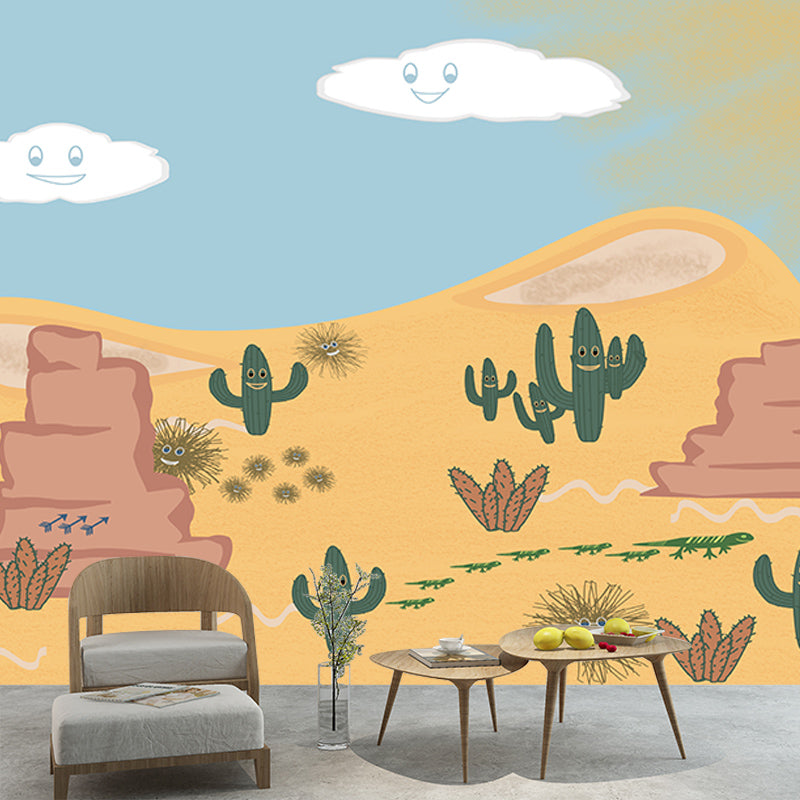 Tropical Cactus Illustration Mural Personalized Size Wall Covering for Sleeping Room