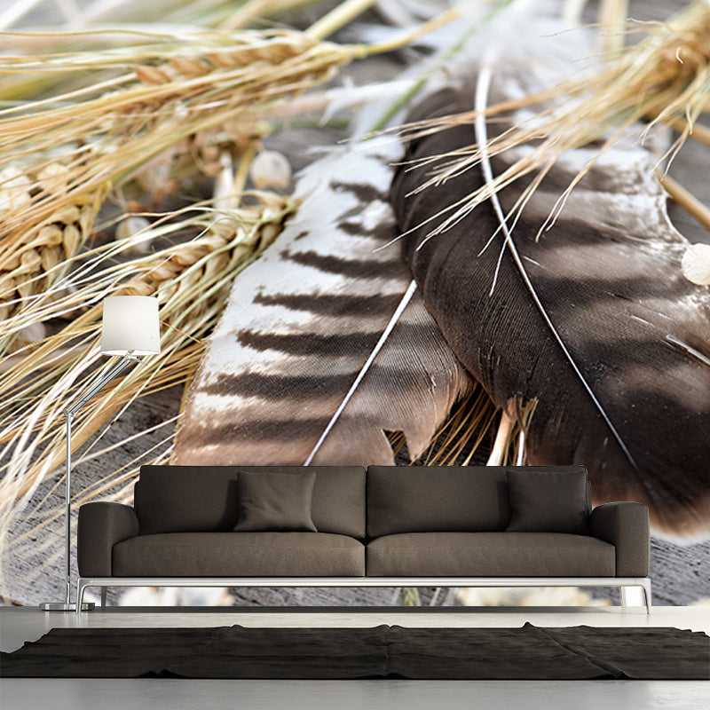 Feather Mural Wallpaper for Living Room Decor, Water Resistant, Made to Measure