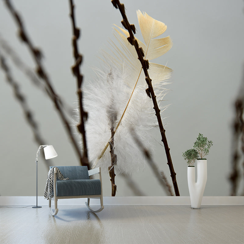 Feather Mural Wallpaper for Living Room Decor, Water Resistant, Made to Measure