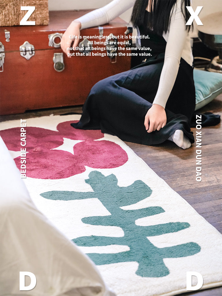 Fancy Modern Area Rug Flower Pattern Polyester Area Carpet Anti-Slip Washable Rug for Home Decor