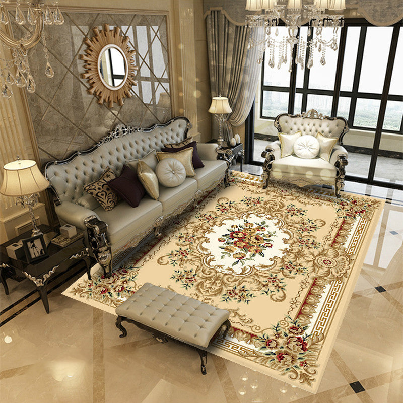 European Flower Pattern Carpet Polyester Area Rug Non-Slip Backing Area Rug for Living Room