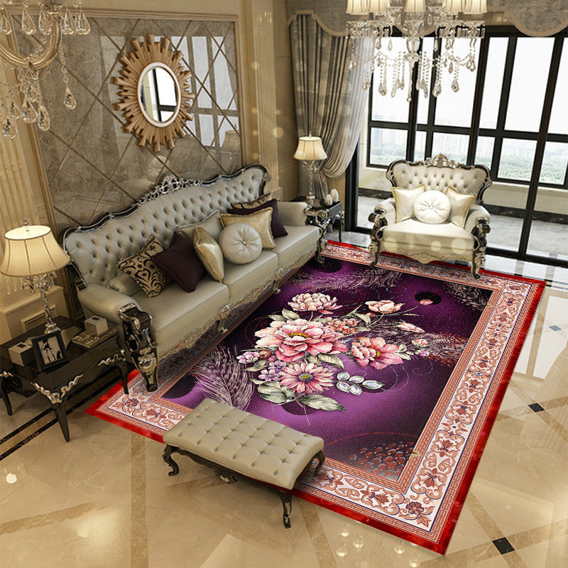 European Flower Pattern Carpet Polyester Area Rug Non-Slip Backing Area Rug for Living Room