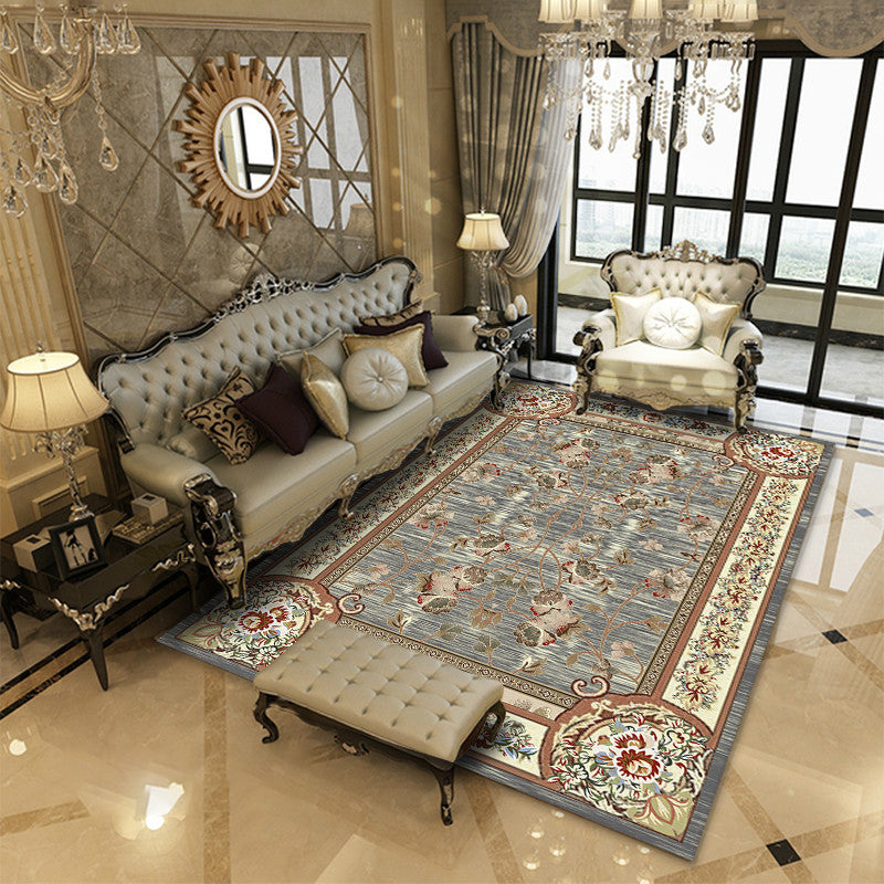 European Flower Pattern Carpet Polyester Area Rug Non-Slip Backing Area Rug for Living Room