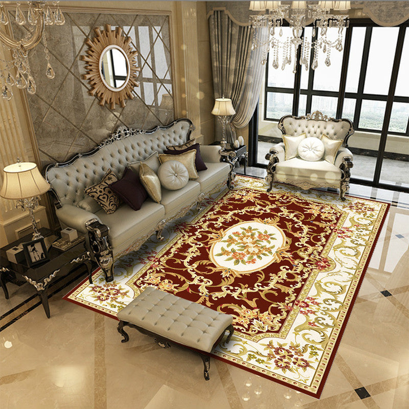 European Flower Pattern Carpet Polyester Area Rug Non-Slip Backing Area Rug for Living Room